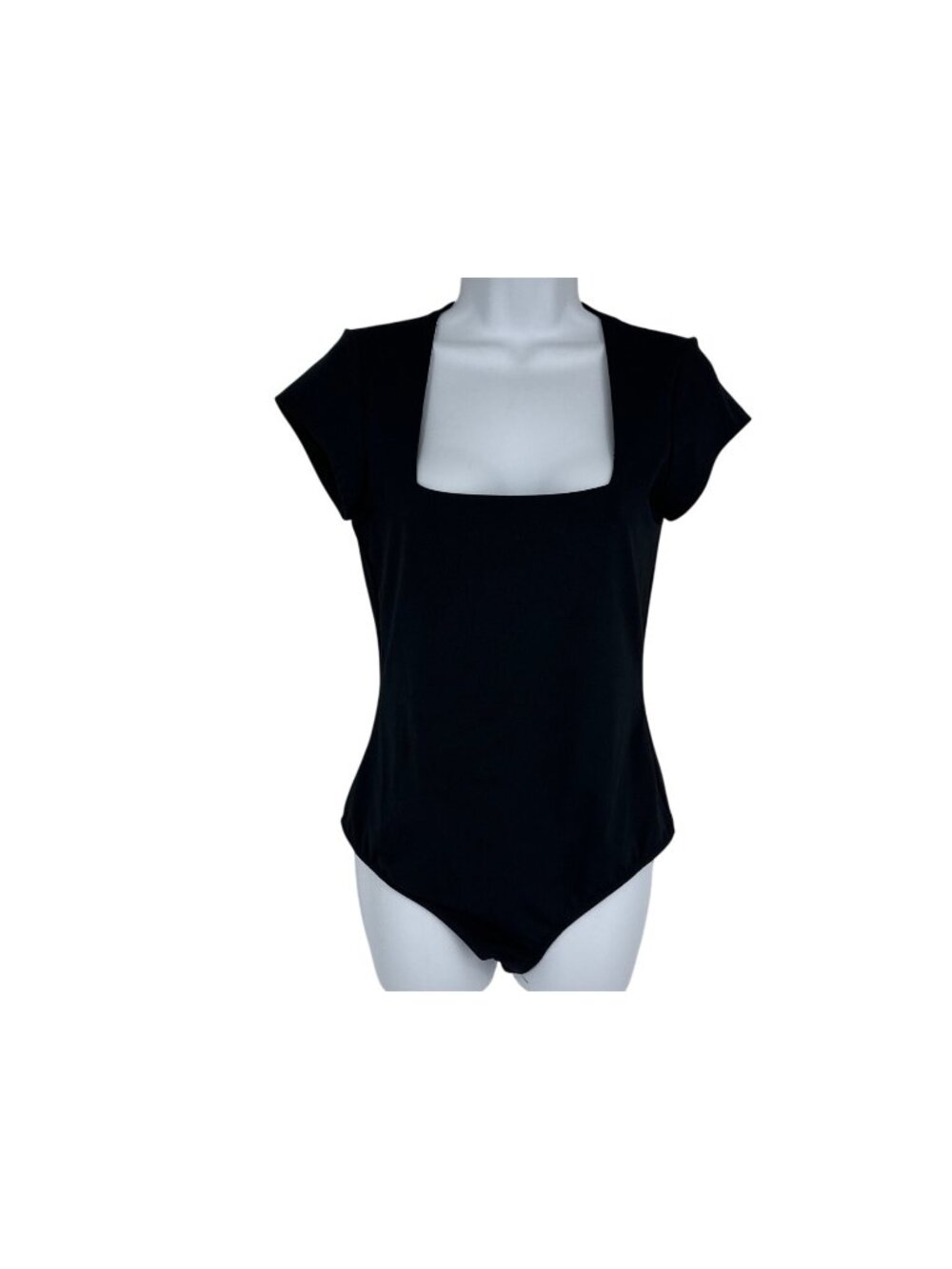 Intimately Free People Black Square Neck Bodysuit Short Sleeve Snap Closure Sz M